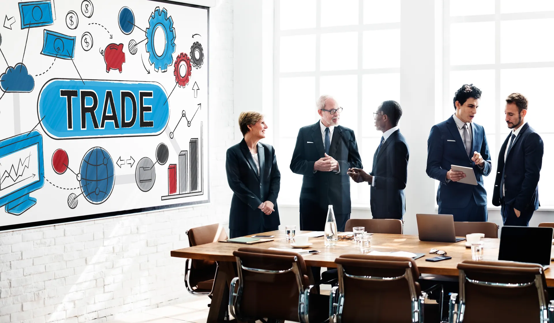 A boardroom discussion on cross-border trade in services.